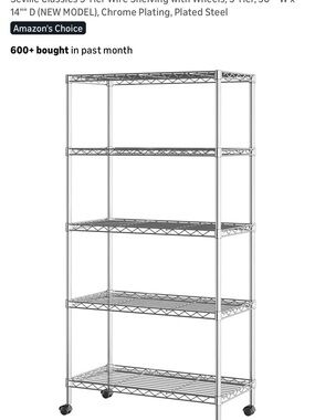 Seville 5-Tier Wire Storage Rack with Casters - Silver